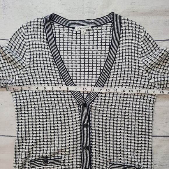 Pendleton Size M Black White Button Cardigan V-Neck Grid Check Preppy Knit - Picture 6 of 10